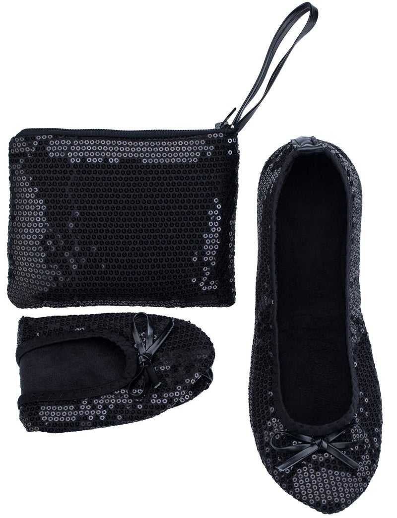 Rolly Flats Women's Foldable Flats â€“ Portable Ballet Slippers Shoes for Travel, Wedding â€“ Fits in Purse (L, Black Sequin) - Image 3